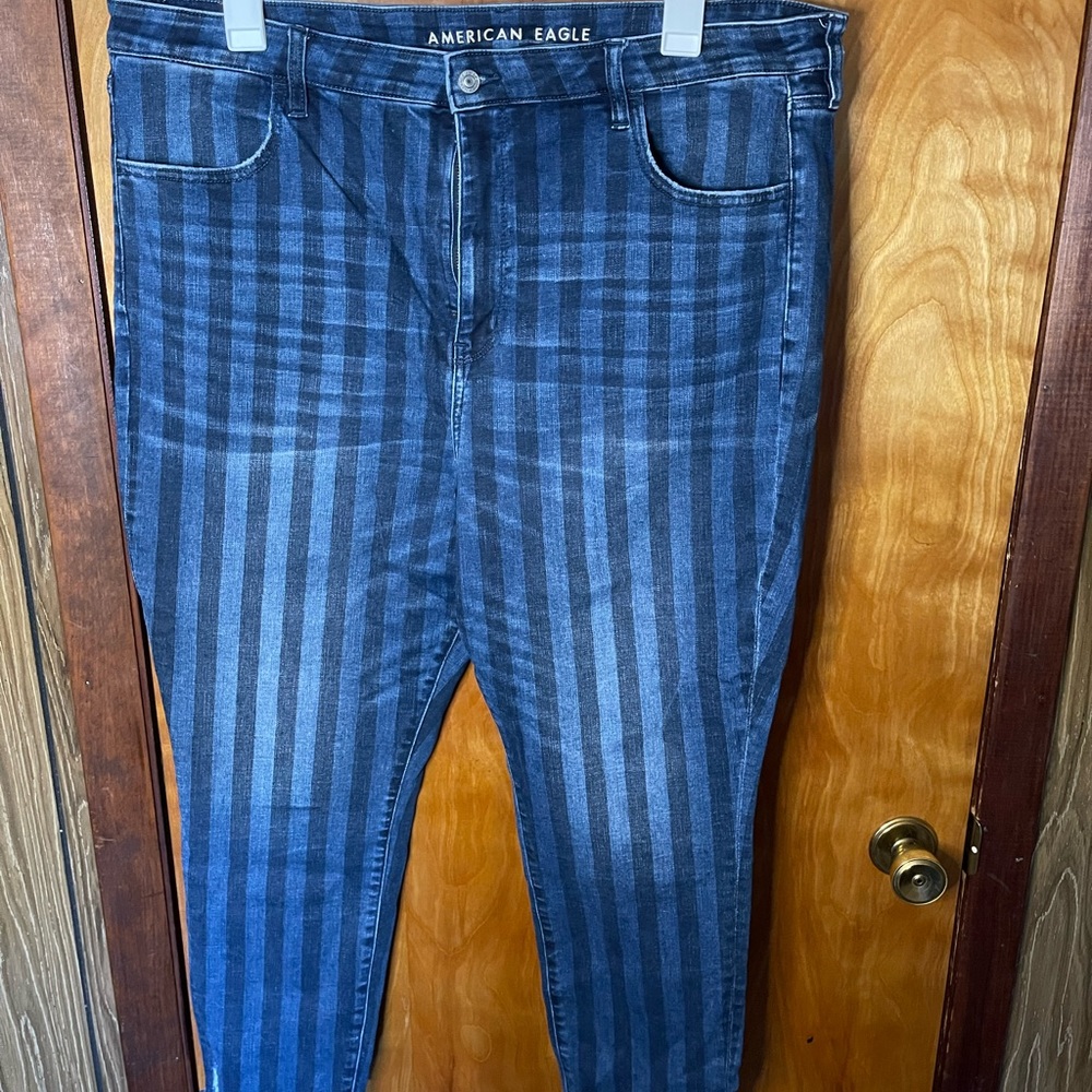 American Eagle Cropped Super High Ride Striped Jeans